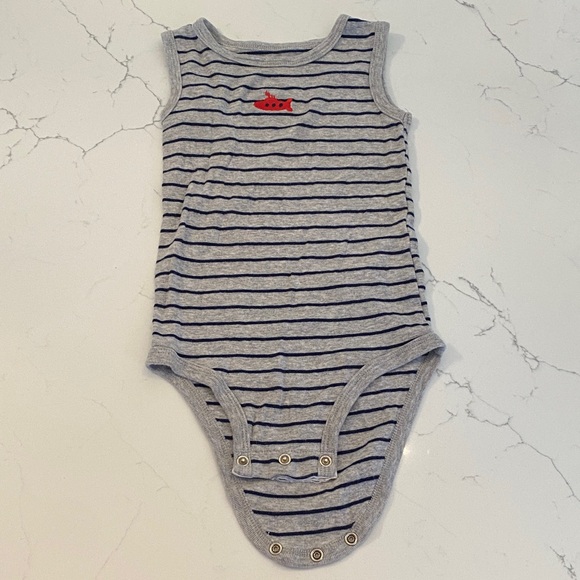 Nautical Gray and Navy Striped Kids Bodysuit - Picture 1 of 1